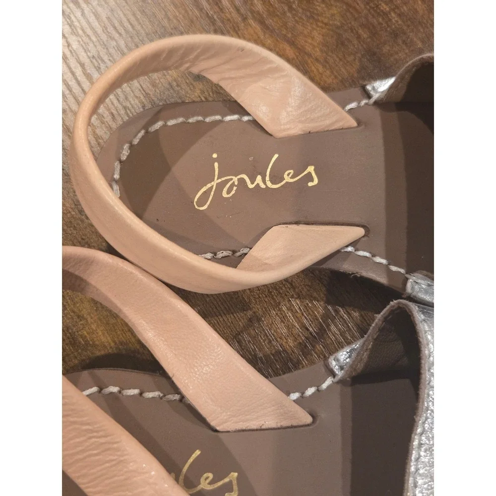 Joules Girls Silver Metallic Leather Avarca Sandals Slingback‎ Flats UK 8/ US 9